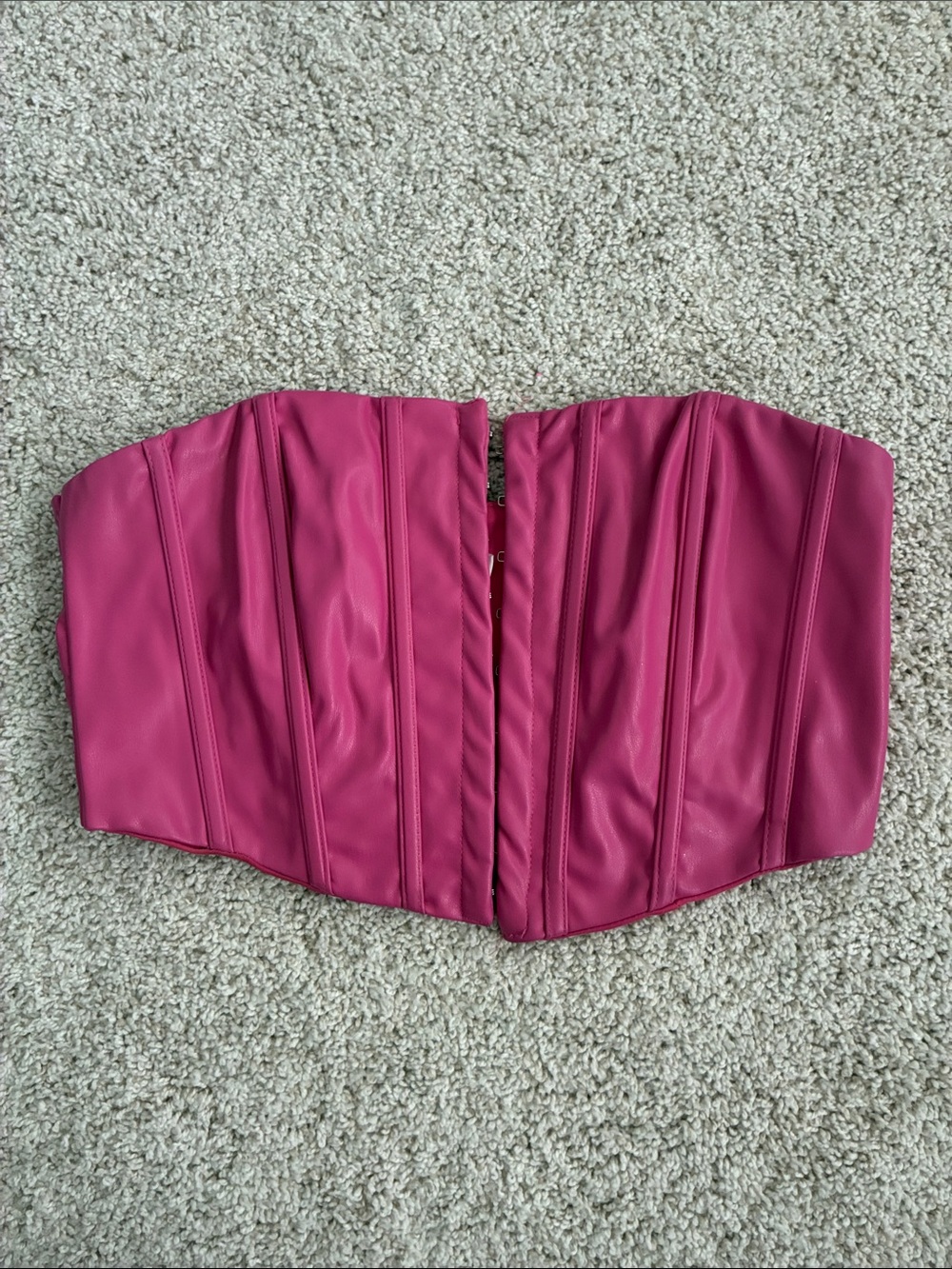 Strapless Faux Leather Bustier Crop Top - Pink